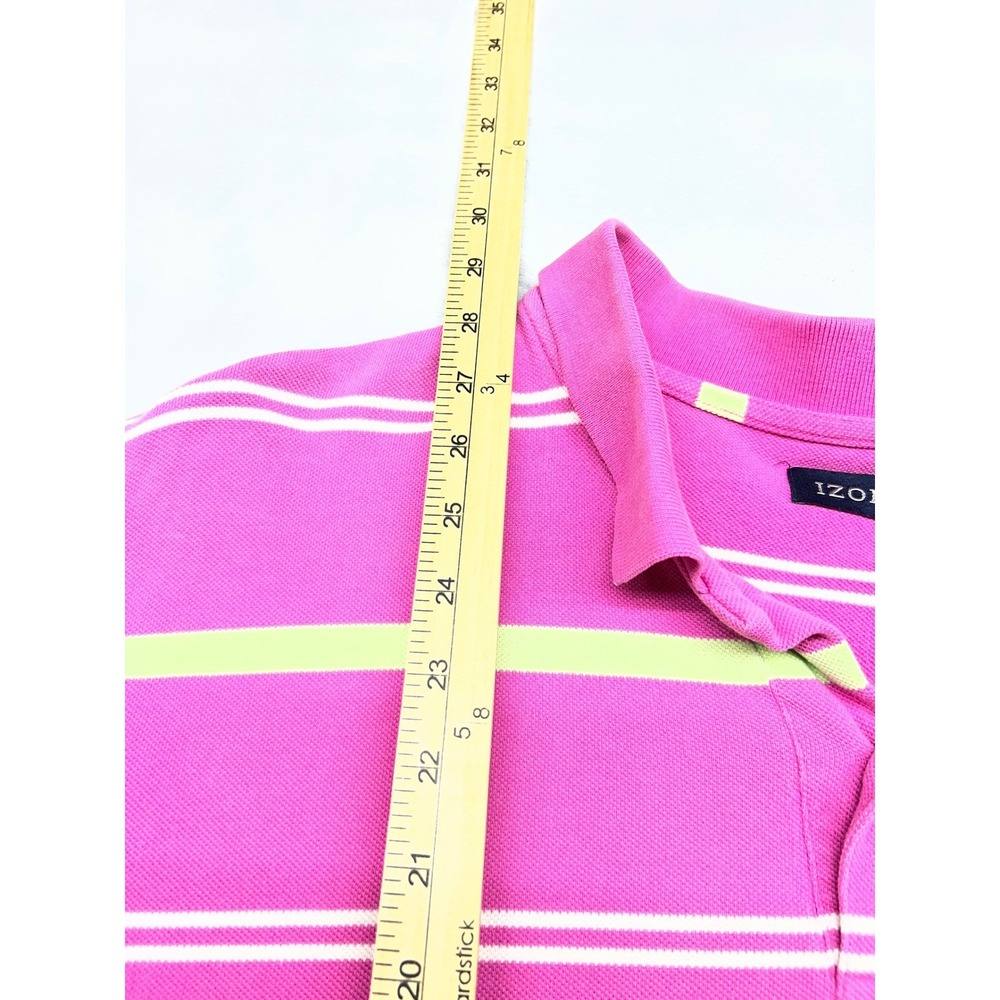 IZOD Striped Mens Polo Shirt XXL Pink 100% Cotton Short Sleeve Pique - Picture 6 of 9